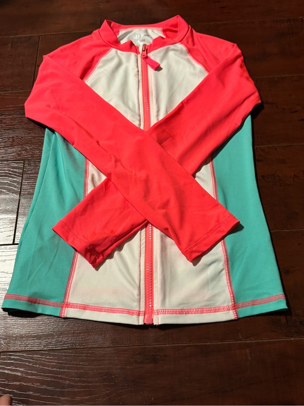 Cat & Jack Coral, White Zip-Front Girls' Rash Guard